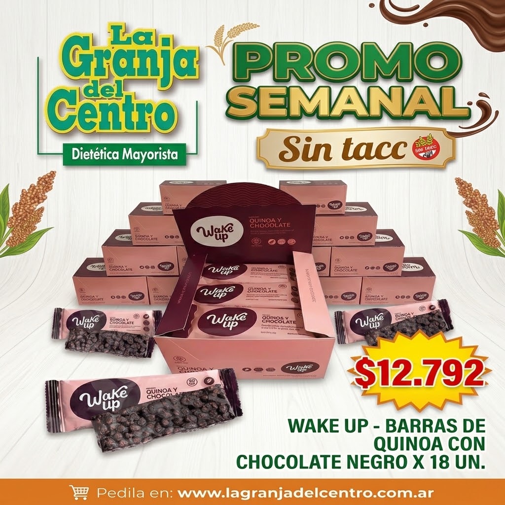 Ofertas y Promociones WAKE UP - BARRAS DE QUINOA CON CHOCOLATE NEGRO X 18 UN. Sin tacc promo semanal